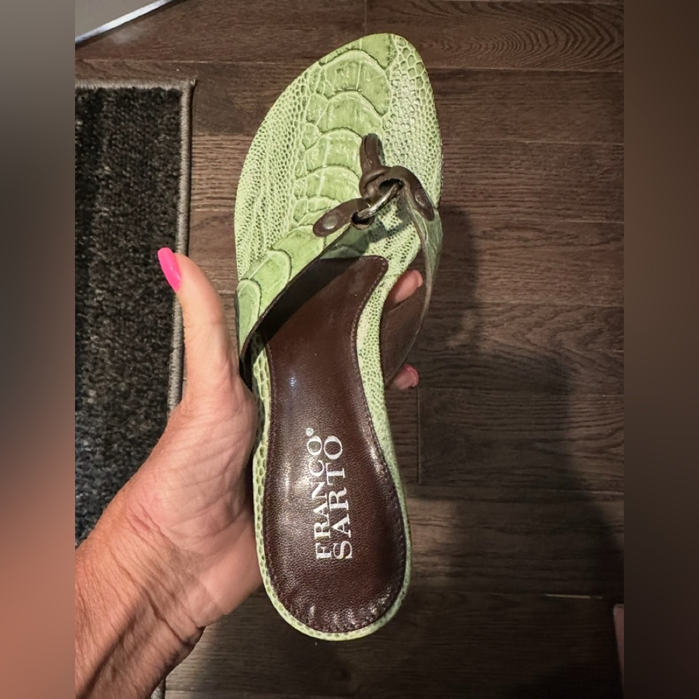 Franco Sarto Women's green Leather Animal Print Sandals Size 7.5M